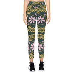 Folk Flowers Print Floral Pattern Ethnic Art Pocket Leggings 