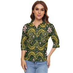 Folk Flowers Print Floral Pattern Ethnic Art Women s Quarter Sleeve Pocket Shirt