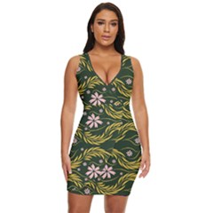 Folk Flowers Print Floral Pattern Ethnic Art Draped Bodycon Dress