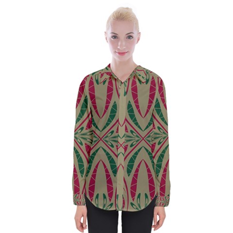 Folk Flowers Print Floral Pattern Ethnic Art Womens Long Sleeve Shirt by Eskimos