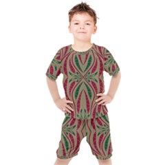 Folk Flowers Print Floral Pattern Ethnic Art Kids  Tee And Shorts Set by Eskimos