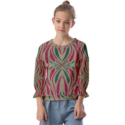 Folk Flowers Print Floral Pattern Ethnic Art Kids  Cuff Sleeve Top by Eskimos