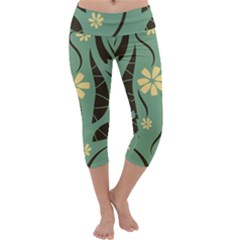 Folk Flowers Print Floral Pattern Ethnic Art Capri Yoga Leggings by Eskimos