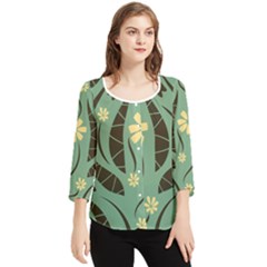 Folk Flowers Print Floral Pattern Ethnic Art Chiffon Quarter Sleeve Blouse by Eskimos