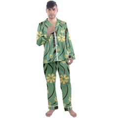 Folk Flowers Print Floral Pattern Ethnic Art Men s Long Sleeve Satin Pajamas Set by Eskimos