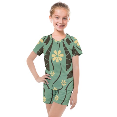 Folk Flowers Print Floral Pattern Ethnic Art Kids  Mesh Tee And Shorts Set by Eskimos