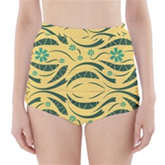 Folk Flowers Print Floral Pattern Ethnic Art High-waisted Bikini Bottoms by Eskimos