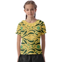 Folk Flowers Print Floral Pattern Ethnic Art Kids  Frill Chiffon Blouse by Eskimos