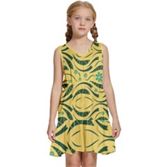 Folk Flowers Print Floral Pattern Ethnic Art Kids  Sleeveless Tiered Mini Dress