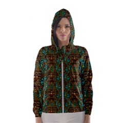 Artworks Pattern Leather Lady In Gold And Flowers Women s Hooded Windbreaker by pepitasart