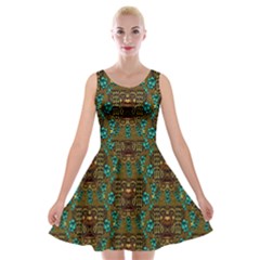 Artworks Pattern Leather Lady In Gold And Flowers Velvet Skater Dress