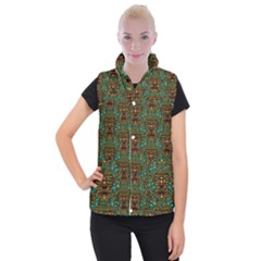 Artworks Pattern Leather Lady In Gold And Flowers Women s Button Up Vest