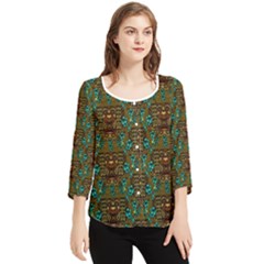 Artworks Pattern Leather Lady In Gold And Flowers Chiffon Quarter Sleeve Blouse by pepitasart