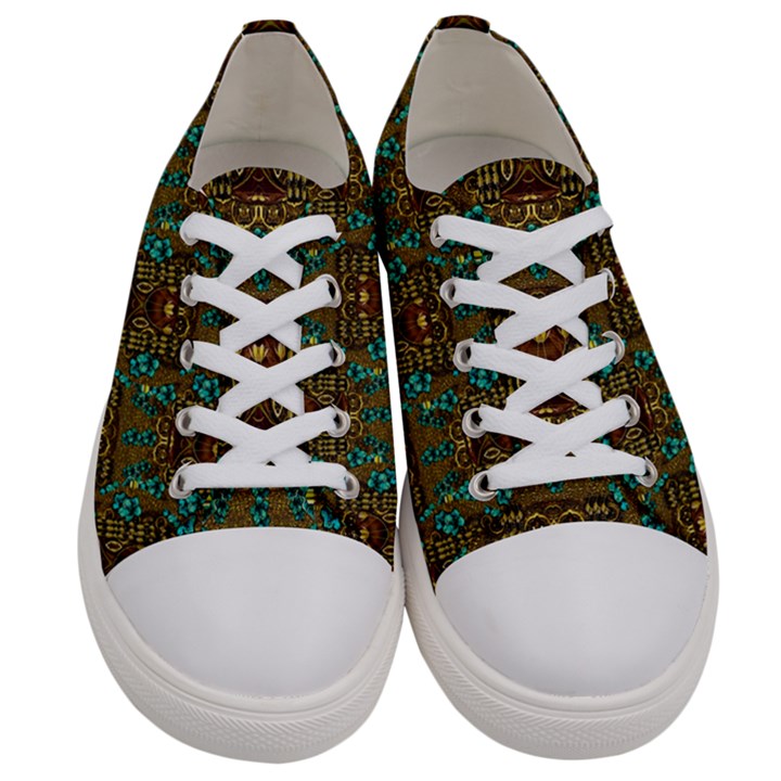 Artworks Pattern Leather Lady In Gold And Flowers Women s Low Top Canvas Sneakers