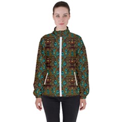 Artworks Pattern Leather Lady In Gold And Flowers Women s High Neck Windbreaker by pepitasart