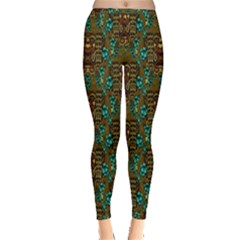 Artworks Pattern Leather Lady In Gold And Flowers Inside Out Leggings