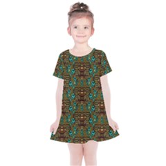 Artworks Pattern Leather Lady In Gold And Flowers Kids  Simple Cotton Dress by pepitasart