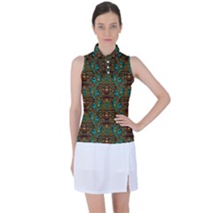 Artworks Pattern Leather Lady In Gold And Flowers Women s Sleeveless Polo Tee by pepitasart