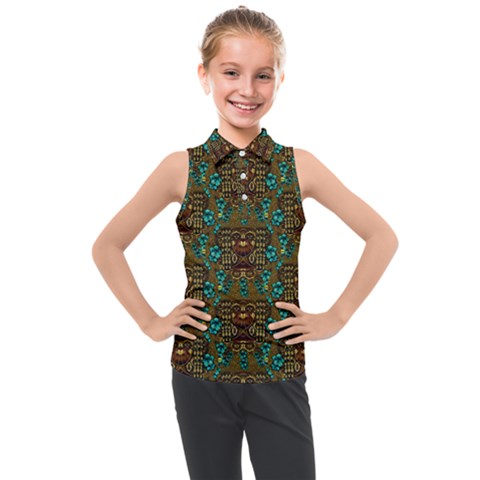 Artworks Pattern Leather Lady In Gold And Flowers Kids  Sleeveless Polo Tee by pepitasart