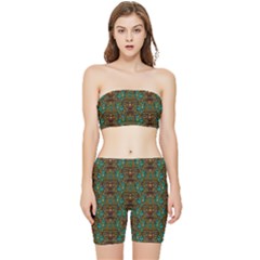 Artworks Pattern Leather Lady In Gold And Flowers Stretch Shorts And Tube Top Set by pepitasart