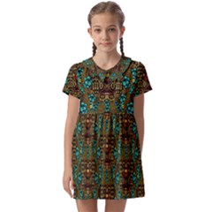 Artworks Pattern Leather Lady In Gold And Flowers Kids  Asymmetric Collar Dress