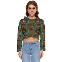 Artworks Pattern Leather Lady In Gold And Flowers Women s Lightweight Cropped Hoodie