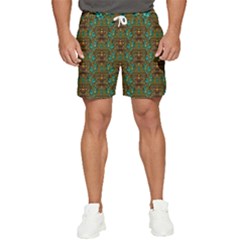 Artworks Pattern Leather Lady In Gold And Flowers Men s Runner Shorts by pepitasart