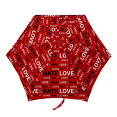 Love And Hate Typographic Design Pattern Mini Folding Umbrellas by dflcprintsclothing