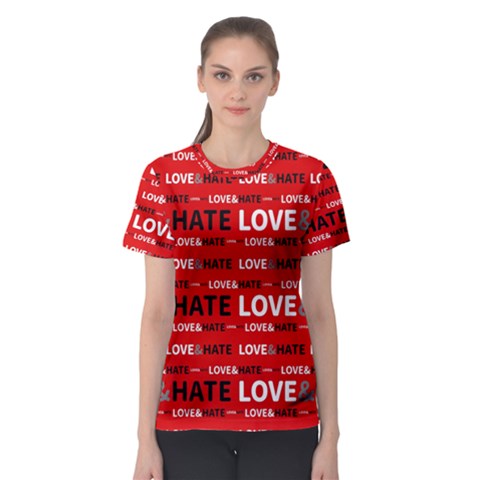 Love And Hate Typographic Design Pattern Women s Sport Mesh Tee by dflcprintsclothing