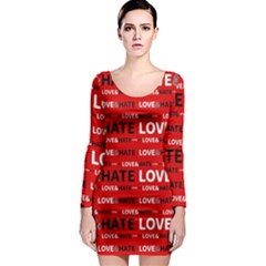 Love And Hate Typographic Design Pattern Long Sleeve Bodycon Dress by dflcprintsclothing