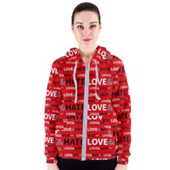 Love And Hate Typographic Design Pattern Women s Zipper Hoodie by dflcprintsclothing