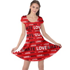 Love And Hate Typographic Design Pattern Cap Sleeve Dress