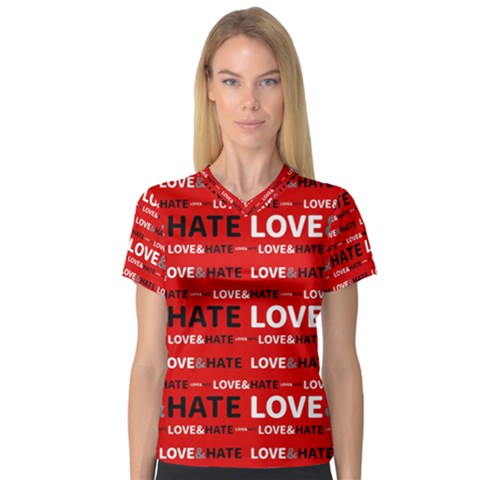 Love And Hate Typographic Design Pattern V-neck Sport Mesh Tee by dflcprintsclothing