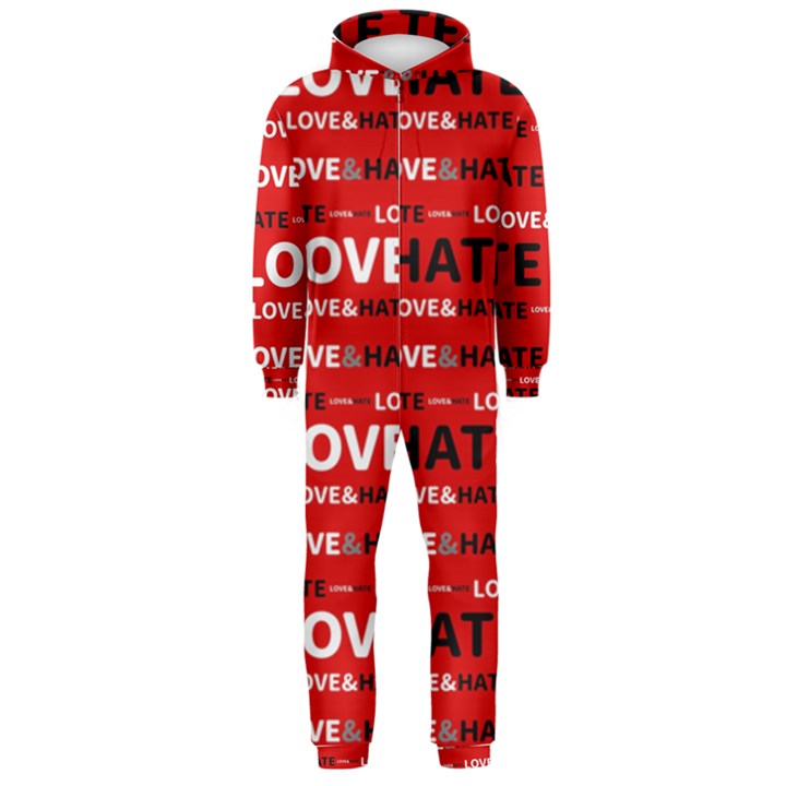 Love And Hate Typographic Design Pattern Hooded Jumpsuit (Men)