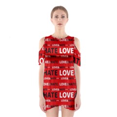 Love And Hate Typographic Design Pattern Shoulder Cutout One Piece Dress