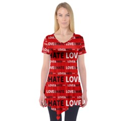 Love And Hate Typographic Design Pattern Short Sleeve Tunic  by dflcprintsclothing