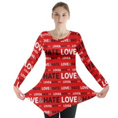 Love And Hate Typographic Design Pattern Long Sleeve Tunic  by dflcprintsclothing