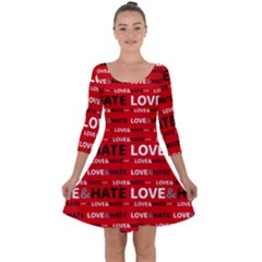 Love And Hate Typographic Design Pattern Quarter Sleeve Skater Dress by dflcprintsclothing