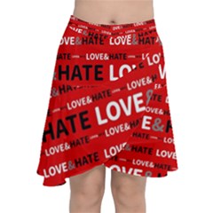 Love And Hate Typographic Design Pattern Chiffon Wrap Front Skirt by dflcprintsclothing