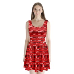 Love And Hate Typographic Design Pattern Split Back Mini Dress  by dflcprintsclothing