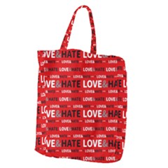 Love And Hate Typographic Design Pattern Giant Grocery Tote