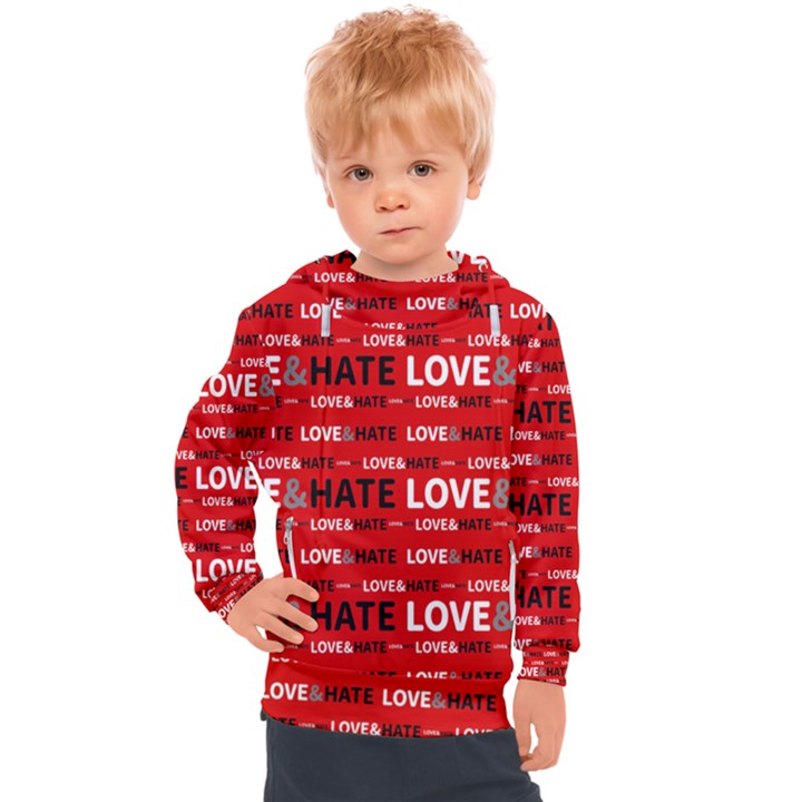 Love And Hate Typographic Design Pattern Kids  Hooded Pullover