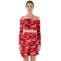 Love And Hate Typographic Design Pattern Off Shoulder Top With Skirt Set by dflcprintsclothing