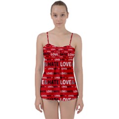 Love And Hate Typographic Design Pattern Babydoll Tankini Set by dflcprintsclothing