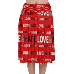 Love And Hate Typographic Design Pattern Velvet Flared Midi Skirt