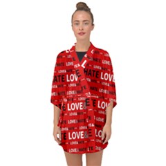 Love And Hate Typographic Design Pattern Half Sleeve Chiffon Kimono by dflcprintsclothing