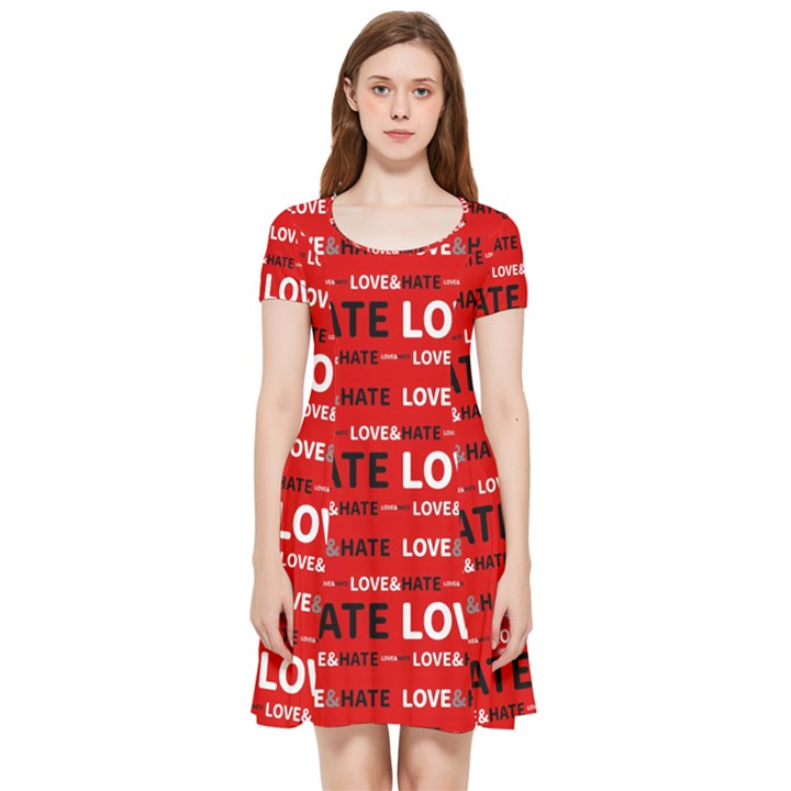 Love And Hate Typographic Design Pattern Inside Out Cap Sleeve Dress