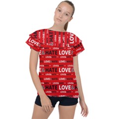 Love And Hate Typographic Design Pattern Ruffle Collar Chiffon Blouse