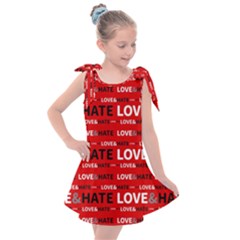 Love And Hate Typographic Design Pattern Kids  Tie Up Tunic Dress by dflcprintsclothing