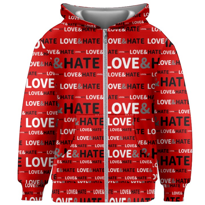 Love And Hate Typographic Design Pattern Kids  Zipper Hoodie Without Drawstring